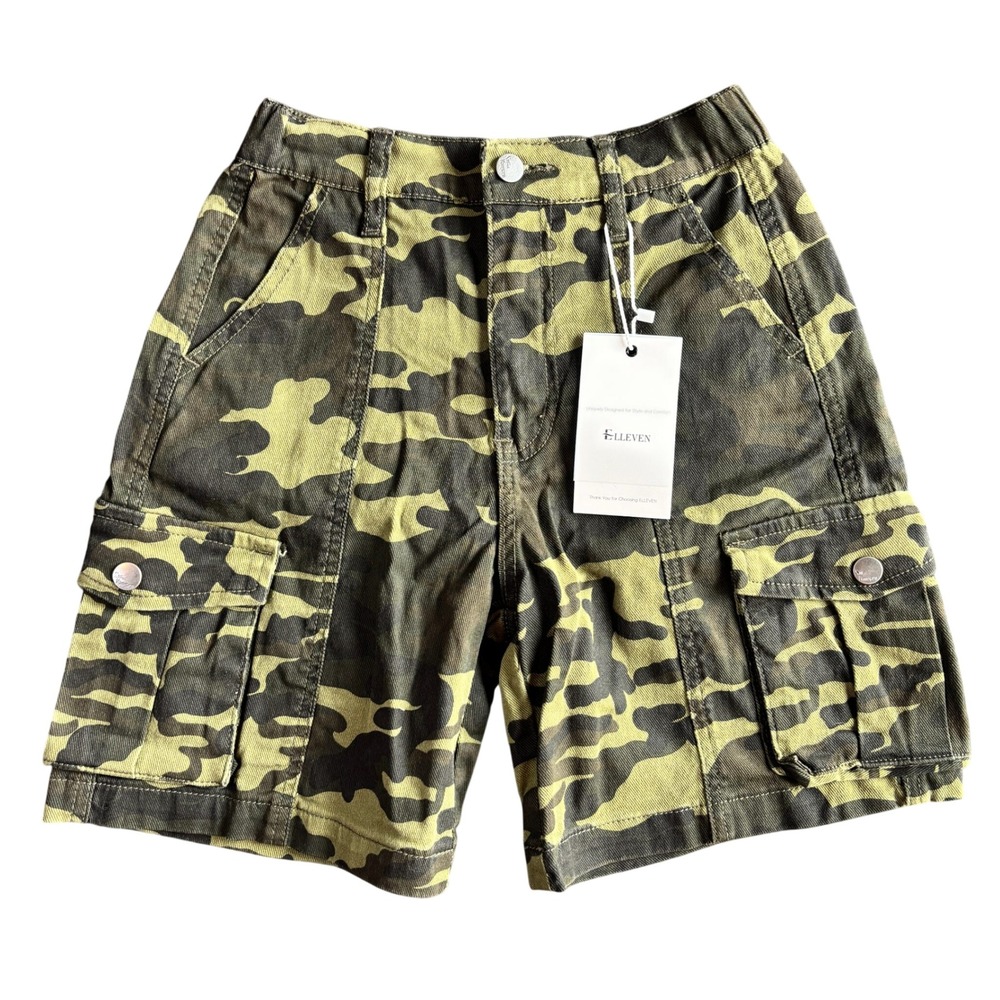 ELLEVEN Womens Camo Cargo Shorts Green E189 Size‎ XS New With Tags
